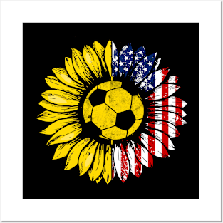 Sunflower American Flag Soccer Lover Gifts 4th Of July Posters and Art